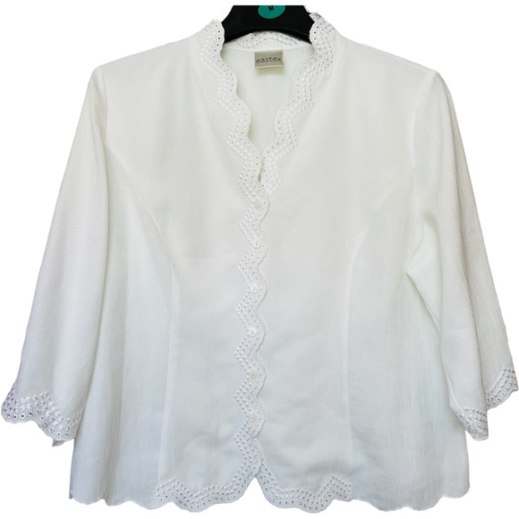 EASTEX Plus Size 18 Academia Preppy Grandma Style Ivory Vintage Blouse - Picture 7 of 8